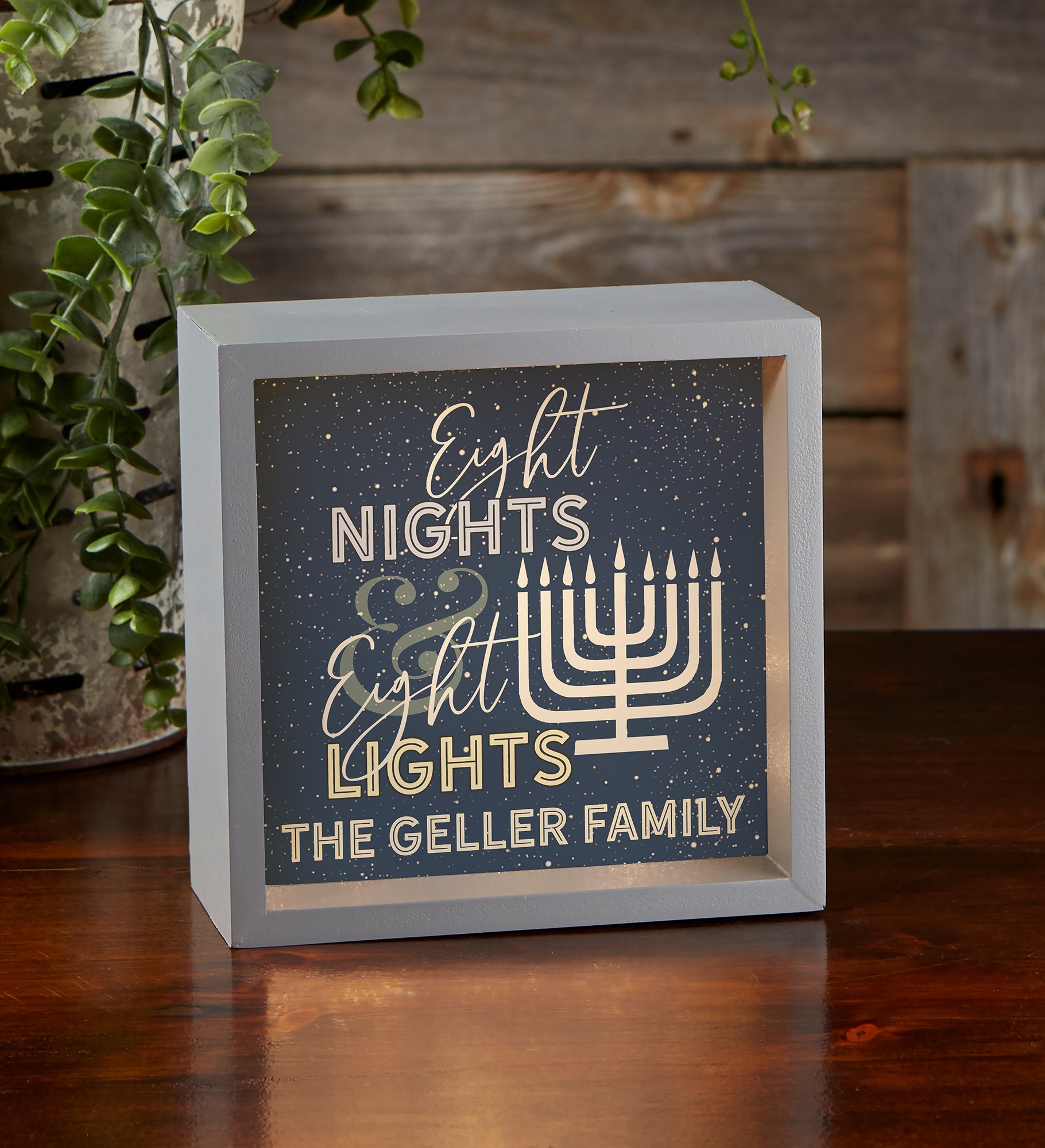 Eight Nights & Eight Lights Personalized LED Light Hanukkah Shadow Box